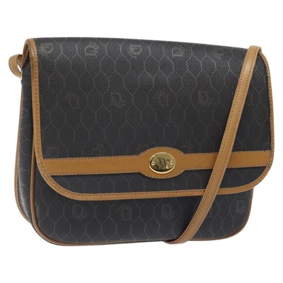 Christian Dior Honeycomb Canvas Shoulder Bag PVC Brown Gold Auth BA1926 - Picture 1 of 16